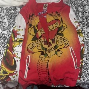 red and white ed hardy collared jacket